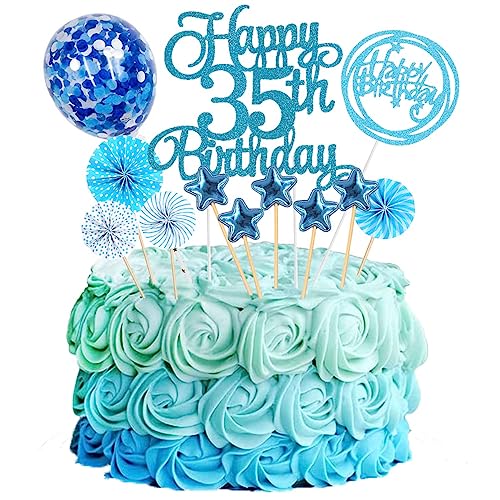 Jxuzh Tortendeko 35 Geburtstag Blau Frau Männer Happy Birthday 35 Glitter Cake Topper 35.kuchendeko Geburtstag Happy 35th Birthday Tortendeko 35 Jahre Geburtstag Kuchen Deko 35 Geburtstag Frau Blau von Jxuzh