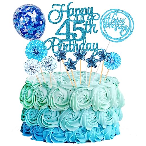 Jxuzh Tortendeko 45 Geburtstag Blau Frau Männer Happy Birthday 45 Glitter Cake Topper 45.kuchendeko Geburtstag Happy 45th Birthday Tortendeko 45 Jahre Geburtstag Kuchen Deko 45 Geburtstag Frau Blau von Jxuzh