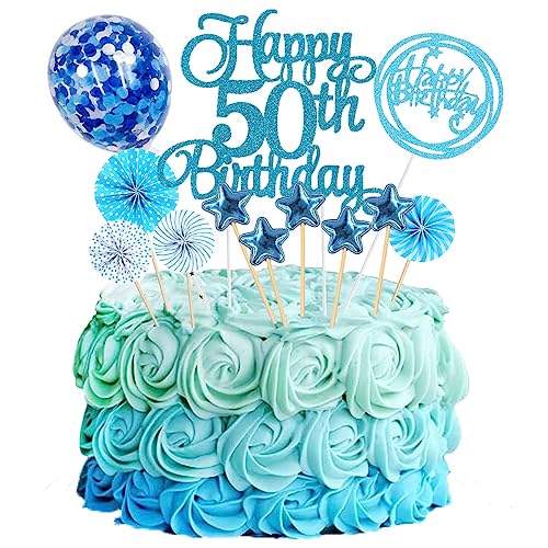 Jxuzh Tortendeko 50 Geburtstag Blau Frau Männer Happy Birthday 50 Glitter Cake Topper 50.kuchendeko Geburtstag Happy 50th Birthday Tortendeko 50 Jahre Geburtstag Kuchen Deko 50 Geburtstag Frau Blau von Jxuzh