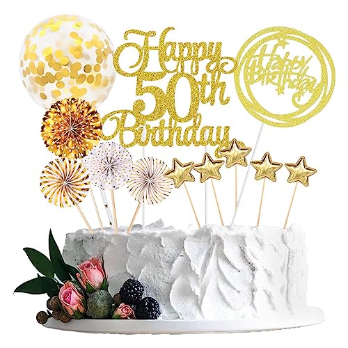 Jxuzh Tortendeko 50 Geburtstag Gold Frau Männer Happy Birthday 50 Glitter Cake Topper 50.kuchendeko Geburtstag Happy 50th Birthday Tortendeko 50 Jahre Geburtstag Kuchen Deko 50 Geburtstag Frau Gold von Jxuzh