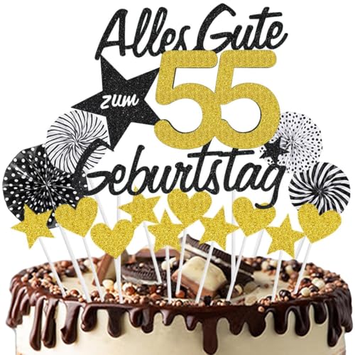 Jxuzh Tortendeko 55 Geburtstag Schwarz Gold Kuchen Tortendeko 55 Geburtstag Frau 55. Geburtstag Kuchen DekoTopper Cake Topper 55 Kuchendeko Geburtstag Happy 55 Birthday Kuchen Deko 55 Geburtstag Männe von Jxuzh