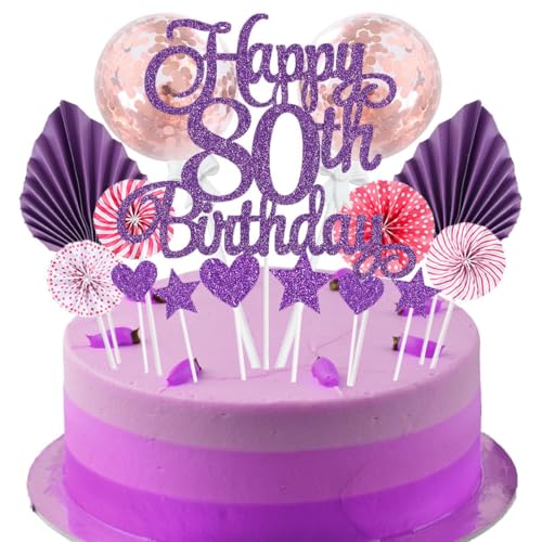 Jxuzh Tortendeko 80 Geburtstag Lila Rosa Junge Mädchen Happy Birthday 80 Glitter Cake Topper 80.kuchendeko Geburtstag Happy 80th Birthday Tortendeko 80 Jahre Geburtstag Kuchen Deko 80 Geburtstag von Jxuzh