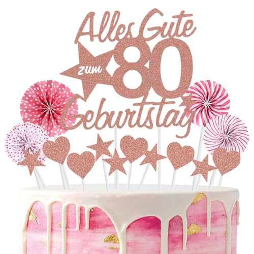 Jxuzh Tortendeko 80 Geburtstag Rosegold 80th Happy Birthday Cake Topper 80.geburtstagstorte Topper Kuchen Topper Rosegold Sternen Konfetti Luftballons Papierfächer Für Junge Mädchen Tortendeko Geburts von Jxuzh