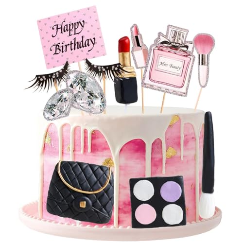 Make Up Kuchendekorationen Mädchen Make up Themen Kuchenaufsätze Make up Cake Topper Happy Birthday Lady Thema Mädchen Kuchendeko Kosmetik Cupcake Deko Tortendeko Kuchen Deko Alles Gute zum Geburtstag von Jxuzh