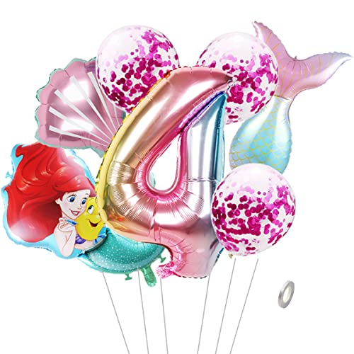 Meerjungfrau Geburtstag Party Dekoration Set 4 Jahre Mädchen Bunt Meerjungfrau Ballon 40" XXL Zahl 4 Zahlen Ballon 4. Kinder Geburtstag Mädchen FolienBallon LatexBallons meerjungfrau Ballon Deko von Jxuzh