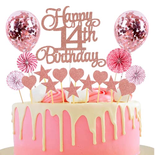 Tortendeko 14 Geburtstag Rosegold Junge Mädchen Happy Birthday 14 Glitter Cake Topper 14.kuchendeko Geburtstag Happy 14th Birthday Tortendeko 14 Jahre Geburtstag Kuchen Deko 14 Geburtstag Mädchen von Jxuzh