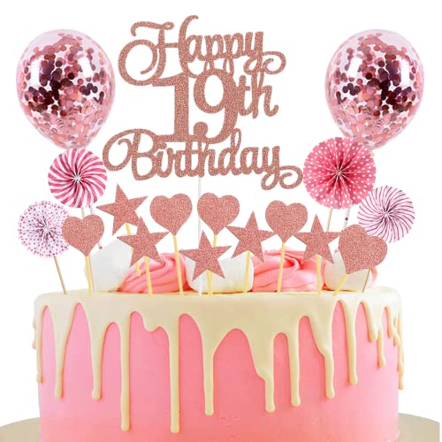 Tortendeko 19 Geburtstag Rosegold Junge Mädchen Happy Birthday 19 Glitter Cake Topper 19.kuchendeko Geburtstag Happy 19th Birthday Tortendeko 19 Jahre Geburtstag Kuchen Deko 19 Geburtstag Mädchen von Jxuzh