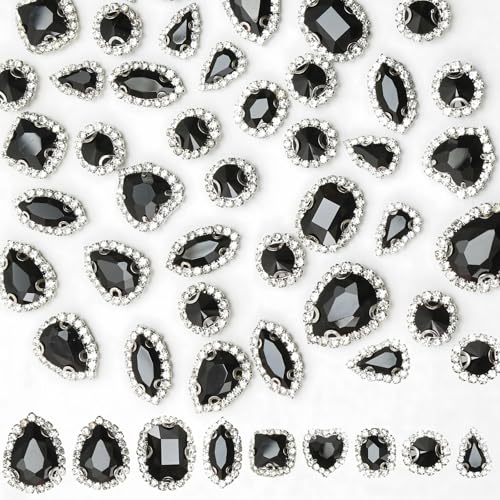 Strasssteine zum Aufnähen, flache Rückseite, Glas-Strasssteine mit silberfarbener Kralle, zum Aufnähen, Kristall-Mix-Formen, Edelsteine für Handwerk, Kostüm, Hochzeitsstrauß, Schuhe, Hut, schwarz, 45 Strasssteine zum Aufnähen, flache Rückseite, Glas-Strasssteine mit silberfarbener Kralle, zum Aufnähen, Kristall-Mix-Formen, Edelsteine für Handwerk, Kostüm, Hochzeitsstrauß, Schuhe, Hut, schwarz, 45 von Jyukan