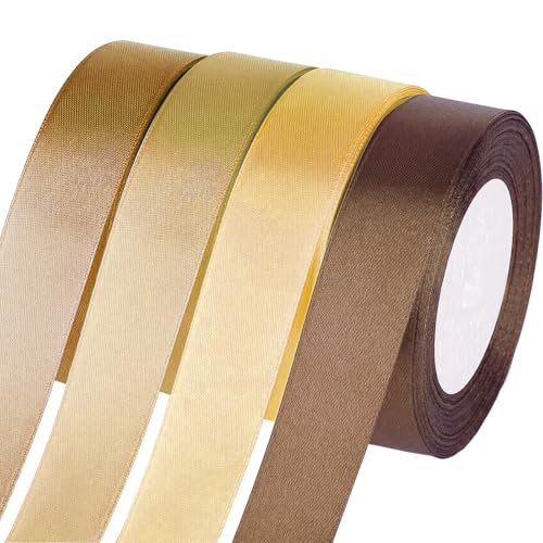 Jyvex Geschenkband Gold Braun, 25mm x 22metres Satinband Gold Braun, 4 Rollen 88m Ribbon zum Geschenkverpackung, Bastelarbeiten, Geburtstag und Hochzeitsdekoration von Jyvex