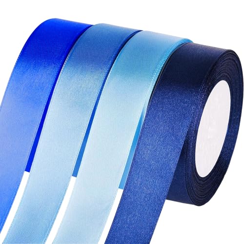 Jyvex Geschenkband Blau, 25mm x 22metres Schleifenband Blau, 4 Rollen 88m Satinband Blau, Blaues Band, Ribbon zum Geschenkverpackung, Bastelarbeiten, Geburtstag und Hochzeitsdekoration von Jyvex