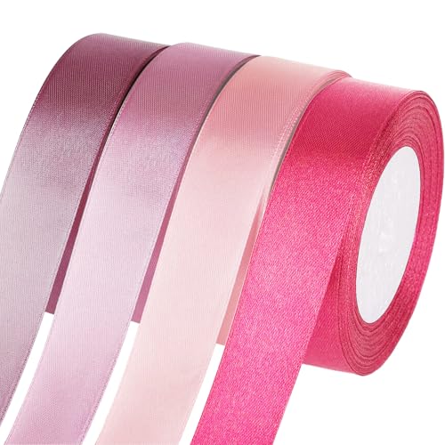 Jyvex Geschenkband Rosa, 25mm x 22metres Satinband Rosa, 4 Rollen Schleifenband Seidenbänder zum Geschenkverpackung, Bastelarbeiten, Geburtstag und Hochzeitsdekoration von Jyvex