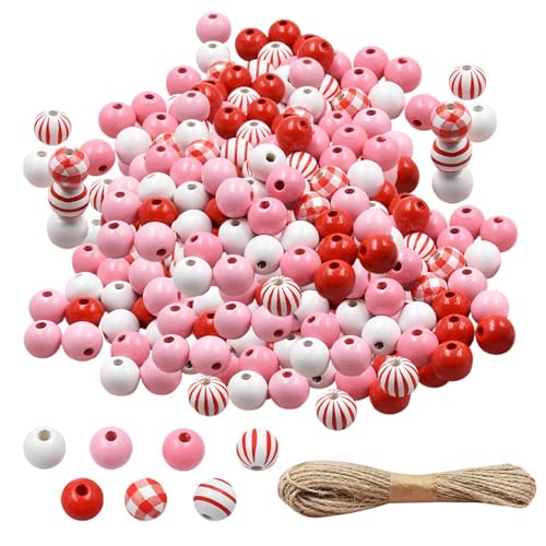 200X Wooden Beads For Valentine's Day Crafts | Natural 0.63 Inch Round Ball Beads | Loose Craft Beads For Jewelry Making, Valentine Decorations, And Craft Projects With Rope von Jyxuyy