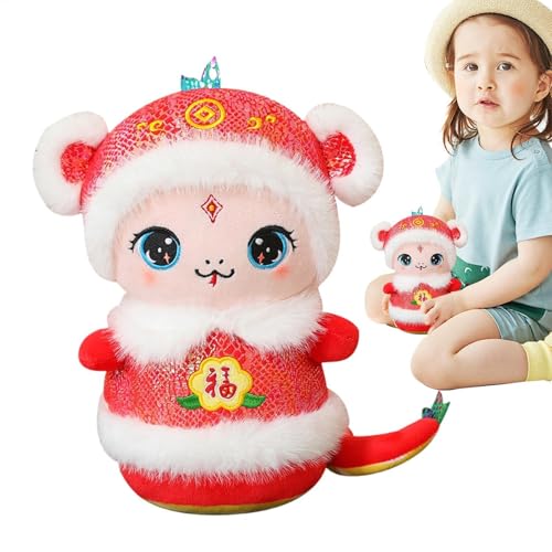 Jyxuyy Chinesische Neujahrsschlangenpuppe, Löwentanz-Schlangenplüschtier, Neujahrsschlangenplüsch, Leicht Zu Reinigen, Weicher Plüschstoff, 18 cm 7,09 Zoll, Rot, Gelb, Für Kinderspielzeug von Jyxuyy