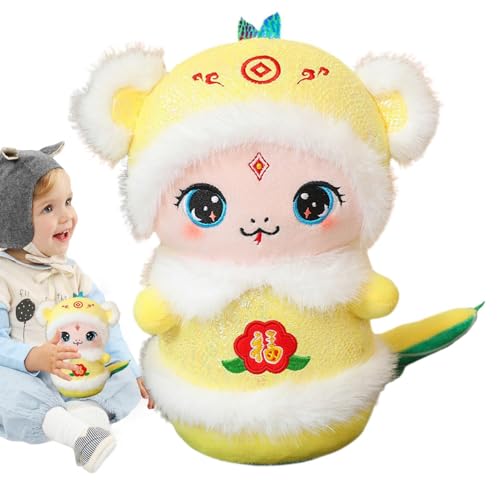 Jyxuyy Chinesische Neujahrsschlangenpuppe, Löwentanz-Schlangenplüschtier, Neujahrsschlangenplüsch, Leicht Zu Reinigen, Weicher Plüschstoff, 18 cm 7,09 Zoll, Rot, Gelb, Für Kinderspielzeug von Jyxuyy