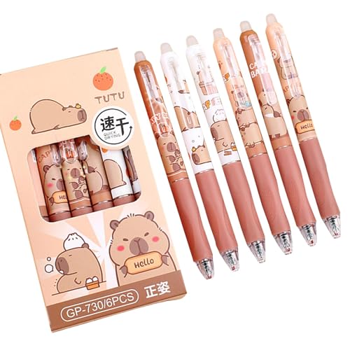 Jyxuyy Einziehbarer Stift, süßer Capybara, Stift-Cartoon-Capybara-Kugelschreiber, Capybara-Federmäppchen, Schreibwaren-Set, langlebig, leicht, 1 Set 6 Stück, für Kinder und Jugendliche von Jyxuyy