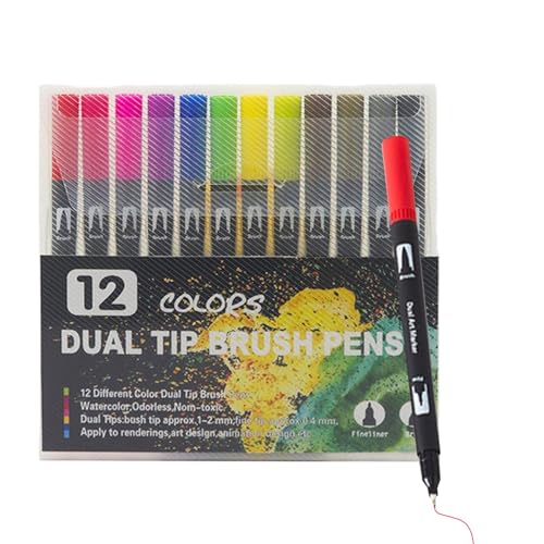 Jyxuyy Tip Brush Pens, 24 Coloring Pens For Adults Coloring Book, Felt Tip Pens Art Markers For Kids Art Supplies Fine Liner Tip Brush Marker For Calligraphy Drawing Sketching, Designing von Jyxuyy