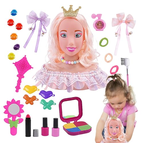 Make-up- und Haarstyling-Puppe, Make-up-Puppenkopf für Mädchen - Puppe 28 Stück Haarstyling-Kopf für Mädchen,Puppen-Haarstyling-Kopf für Mädchen, halbkörperiges Spielzeug zum Kämmen von Flechten von Jyxuyy