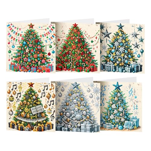 Weihnachtskarten mit Strasssteinen, handgefertigte Weihnachtskarten mit schönen Weihnachtsbaum-Designs, Happy Holiday-Karten für vielseitige Weihnachtsgrüße für Kinder und Erwachsene von Jyxuyy