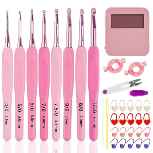 Jzoowar HäKelnadel-Set mit Etui, Rosa HäKelset, Glatte Stricknadeln, Silikon-HäKelnadel (2,5 mm-6 mm) von Jzoowar