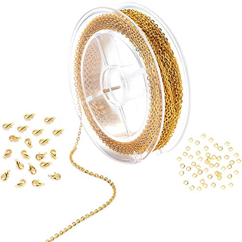 Jzoowar Link Chain Spool Bulk mit 4Mm Biegering und HummerverschlüSsen für DIY DIY Halskette Schmuck Making Gold von Jzoowar