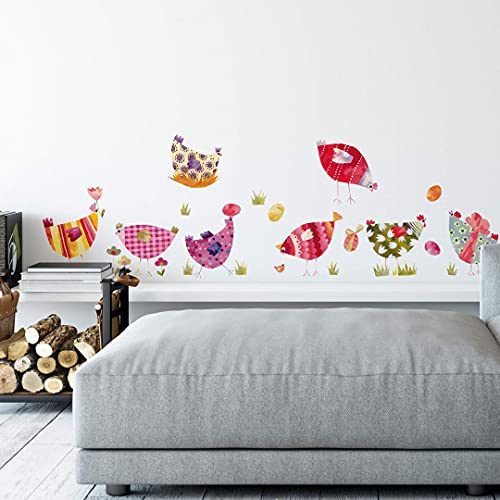 Bauernhof Tiere Bunte Hühner Wandtattoo Kinderzimmer 30x31cm Wandsticker Küche selbstklebend Wand Boho Deko Aufkleber von K&L Wall Art