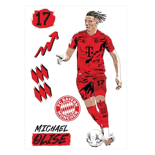 K&L Wall Art FC Bayern München Wandsticker FCB Fußballspieler Logo Fußball Bundesliga Wandtattoo - Offizielles Lizenzprodukt (Comic, Michael Olise) 68x100 cm von K&L Wall Art