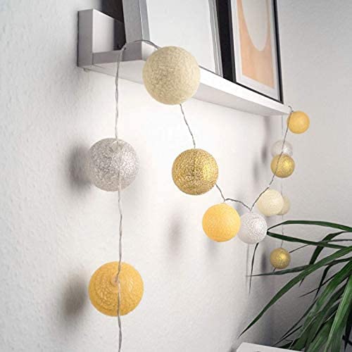 LED Lichterkette aus 20 Baumwollkugeln 3 meter Kugeln Kette Cotton Balls Bälle Kinderzimmer Stimmungslicht (Gelb 3 meter) von K&L Wall Art