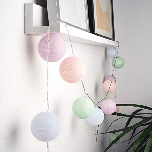 LED Lichterkette aus 20 Baumwollkugeln 3 meter Kugeln Kette Cotton Balls Bälle Kinderzimmer Stimmungslicht (Pastell 3 meter) von K&L Wall Art