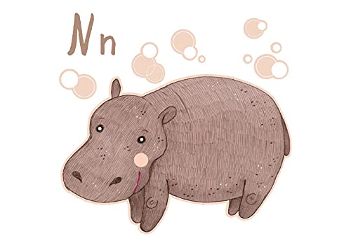 Nilpferd Hippo Buchstabe N Wandtattoo Alphabet lernen 20x19cm Grundschule Kinder lustige Aufkleber Tiere für Jungen und Mädchen von K&L Wall Art