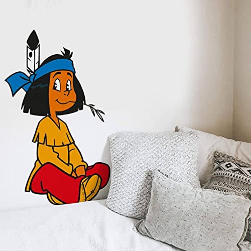 Yakari Wandtattoo selbstklebende Indianer Aufkleber Boho Deko Kinderzimmer Freunde und Beschützer für Kinder Klebebilder (30cm Schneidersitz) von K&L Wall Art