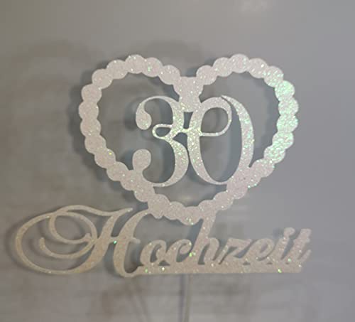 Perlenhochzeit Cake Topper Geburtstag Torten Stecker Kuchen Deko Glitzer Silber von K&R GbR