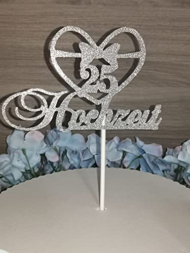 Silberhochzeit Cake Topper Geburtstag Torten Stecker Kuchen Deko Glitzer Silber von K&R GbR