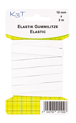 K3T 81102 Elastik-Gummilitze, 10mm x 2m, weiß von K3T