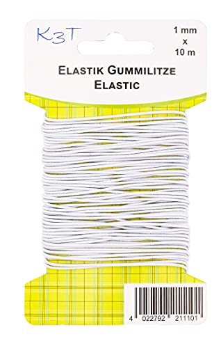 K3T 81110 Elastik-Gummilitze rund, 1mm x 10m, weiß von K3T