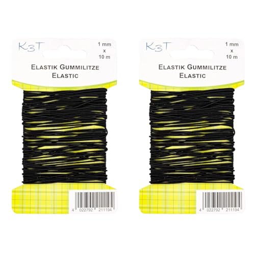 K3T 81119-K3T Elastik-Gummilitze rund, 1mm x 10m, schwarz (Packung mit 2) von K3T