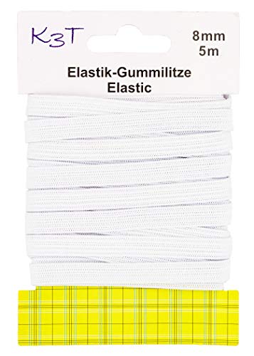 K3T Elastik-Gummilitze, 8 mm x 5 m, Farbe weiß, Art.-Nr. 81085-K3T von K3T