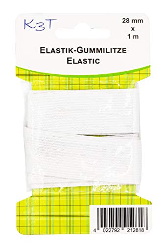 K3T Elastik Gummilitze 28 mm x 1 m, weiß von K3T