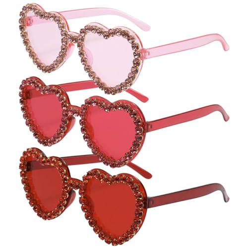 KABAKE 3 Paare Strass Herz Sonnenbrille Valentinstag Gläser Transparente Frauen Mädchen Teens Brillen Party Bevorzugungen Supplies (Set #1) von KABAKE