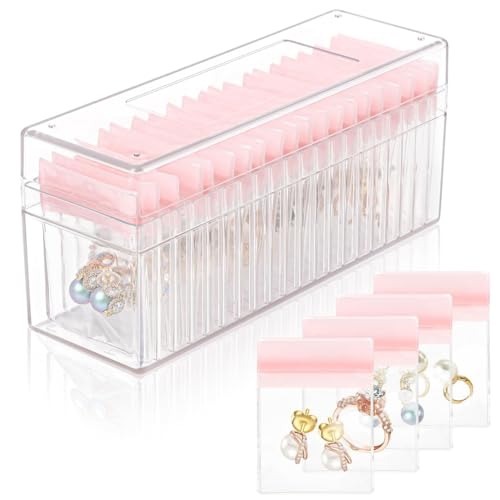 KACPLY Acryl-Schmuckschatulle, transparenter Schmuck-Organizer mit 20 PVC-Beuteln, tragbar, antioxidativ, Reise-Schmucketui von KACPLY