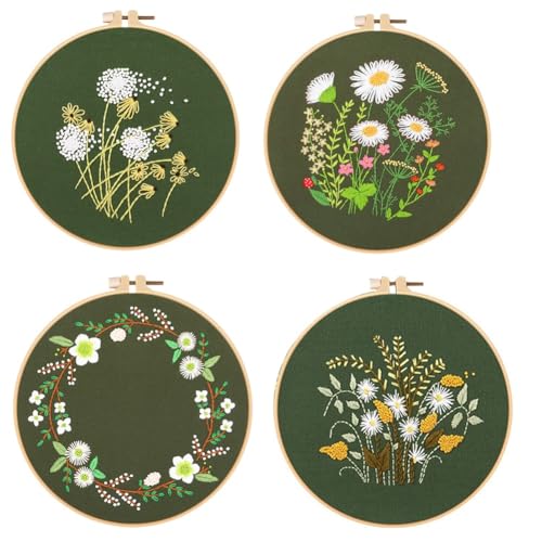 KACPLY Handstickset für Anfänger und Erwachsene, Stickset enthält Blume, Reifen, Farbfäden, Werkzeuge, feine Verarbeitung von KACPLY