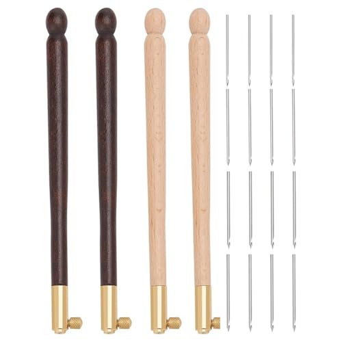 KACPLY Tambur-Haken-Set mit 12 Nadeln, Stickerei, Häkelnadeln, Holzgriff, Paillettenperlen, Nadel-Set, 4 Stück von KACPLY