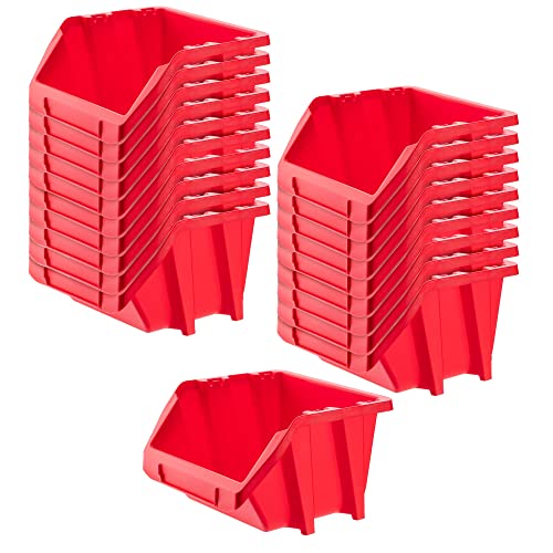 KADAX Werkstatt-Stapelkiste, kleine Sortierbox aus PP Kunststoff, Sichtlagerbox in verschiedenen Größen und Farben, Lagerboxen für Werkzeugswand (Rot, 20er Set - 144x118mm) von KADAX