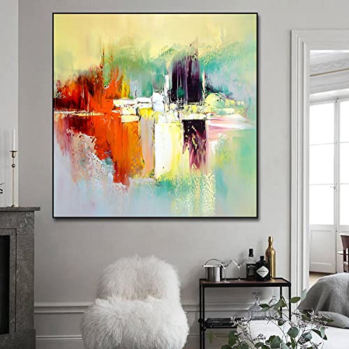 Abstrakte Kunst, buntes geometrisches Ölgemälde auf Leinwand, Wandbilder, Poster, moderne Gemälde für Zimmer, Heimdekoration, 70 x 70 cm (28 x 28 Zoll) Innenrahmen von KADING