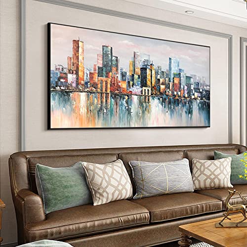 Abstrakte Kunst Leinwand Malerei Stadt Gebäude Poster Drucken Wanddekoration Bilder Wohnzimmer Dekor für Heimdekoration Gemälde 70x145cm(28x57in) mit Rahmen von KADING