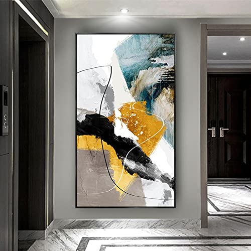 Abstrakte Leinwand Kunstwerk Moderne Malerei: Ölgemälde auf Leinwand Kunst Gelbe Wandmalereien Dekor Wohnzimmer Dekor Home 70x142cm(28x56in) mit Rahmen von KADING