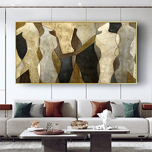 KADING Gedrucktes Ölgemälde Braun Gold Bronze Wandkunst Figur Bild Wohnkultur Leinwand Gemälde Wohnzimmer Modernes großes Wandbild 40x85cm(16x34in) mit Rahmen von KADING