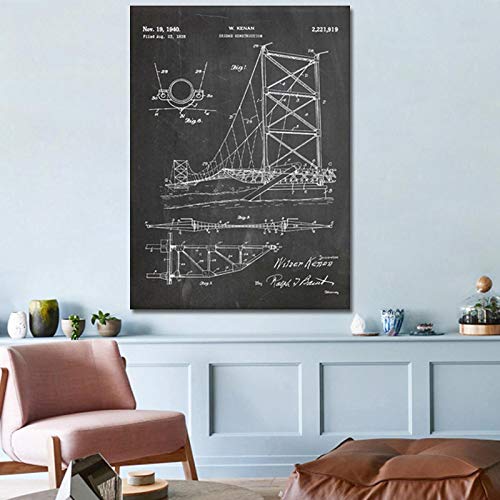 Hängebrücke Druck Arte, Geschenkidee, Wohnkultur, Schlafzimmer Kunstwerk, Bauingenieur Geschenk, schematische Diagramm Poste 70x90cm (28 "x35") Ungerahmt von KADING