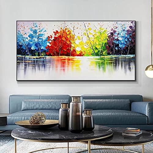 KADING Abstrakte Bunte Baum Öl Leinwand Gemälde Landschaft Skandinavien Poster und Drucke Wandbild Wohnzimmer Wohnkultur 60x122cm(24x48in) Mit Rahmen von KADING