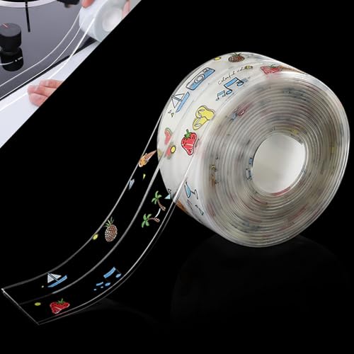 KADIO 1 Rolle Küchenleiste Arbeitsplatte Klebeband Pvc Tape Dichtungsband Selbstklebend Wasserdicht Fugendichtungsband für Küche,Badezimmer, Toilette, Wandecke (Transparent 1, 38 mm x 3,2 m) von KADIO