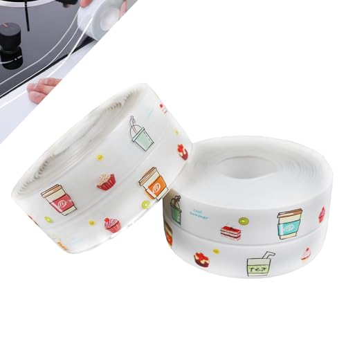 KADIO 1 Rolle Küchenleiste Arbeitsplatte Klebeband Pvc Tape Dichtungsband Selbstklebend Wasserdicht Fugendichtungsband für Küche,Badezimmer, Toilette, Wandecke (Weiß 3, 38 mm x 3,2 m) von KADIO